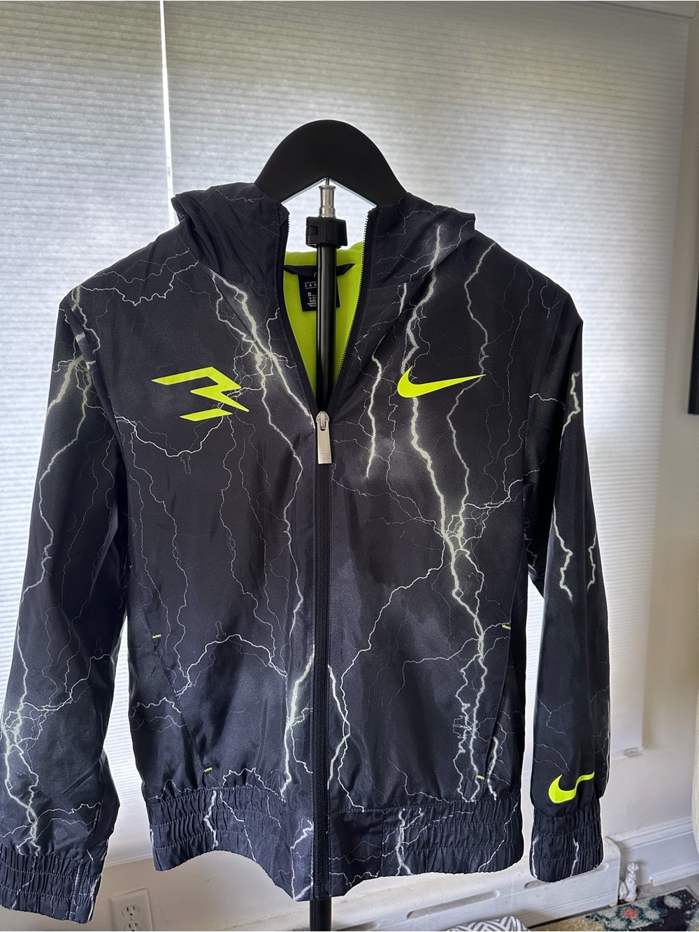 Nike Kids Black Lightning Puffer Jacket with Neon Yellow Accents